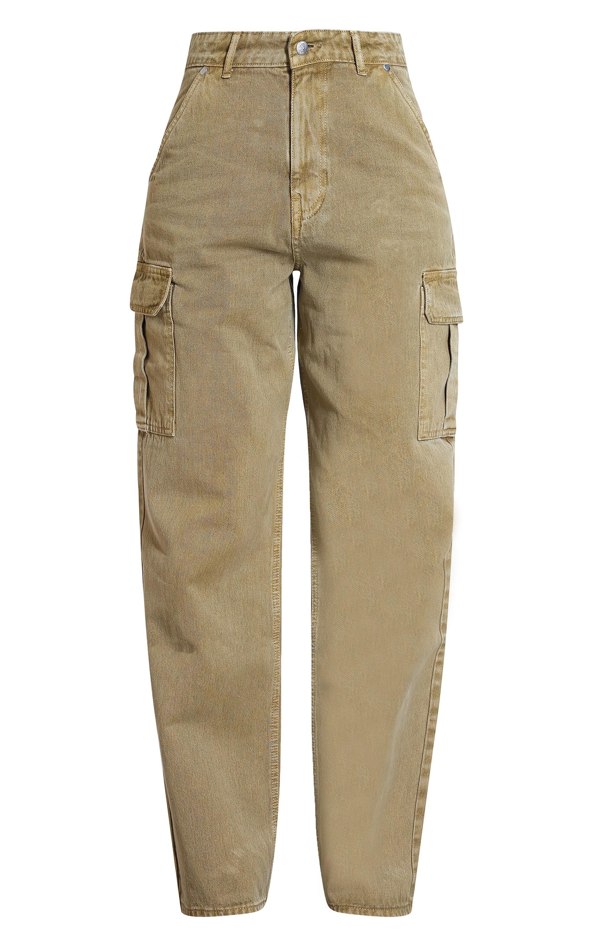 Tall Washed Khaki Low Rise Wide Leg Cargo Jeans Product Image