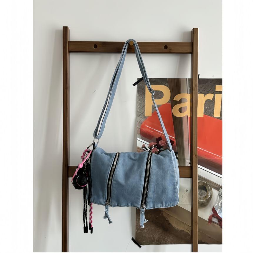 Zip Detail Denim Flap Crossbody Bag Product Image