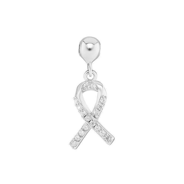 PRIMROSE Sterling Silver Polished Pave Cubic Zirconia Ribbon Sliding Charm, Womens, Sterling Clear Product Image