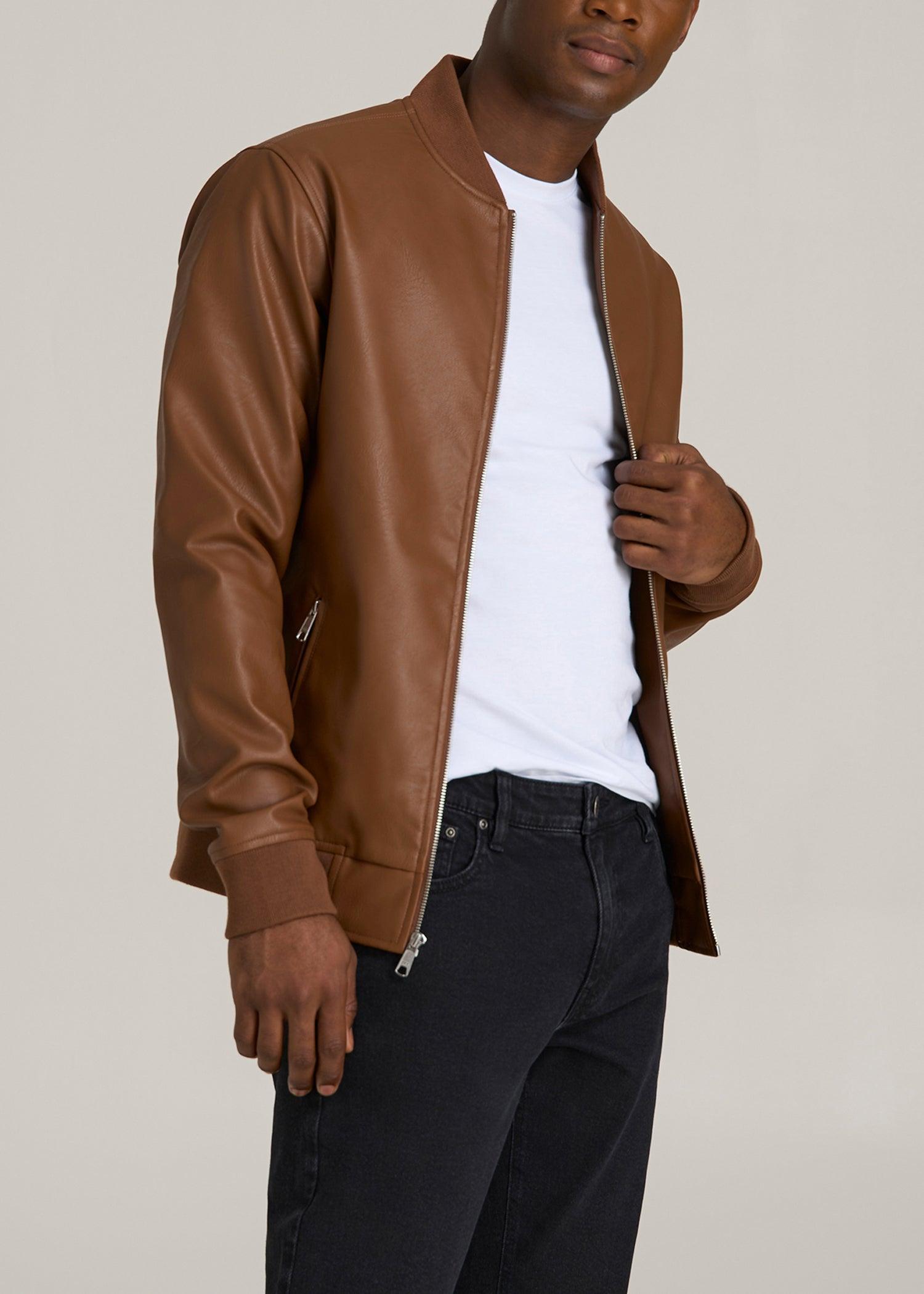 Faux Leather Bomber Jacket for Tall Men in Aztec Brown Male Product Image