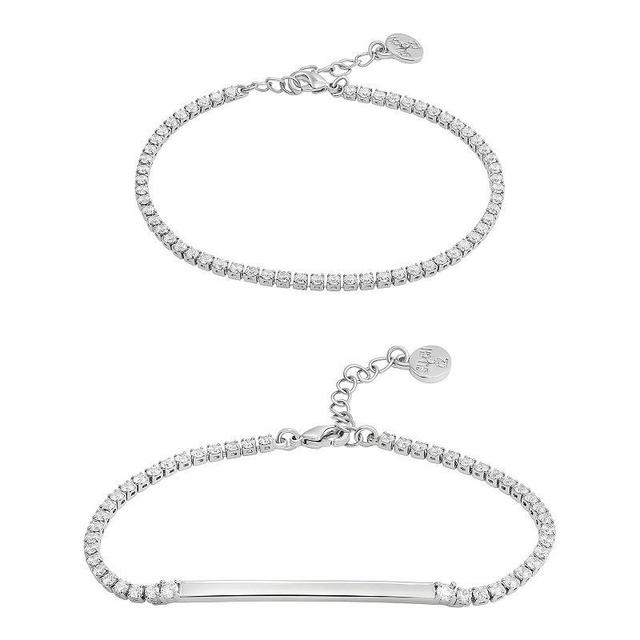 Glam Box Simulated Diamond & Polished Bar 2-Piece Bracelet Set, Womens Silver Tone Product Image