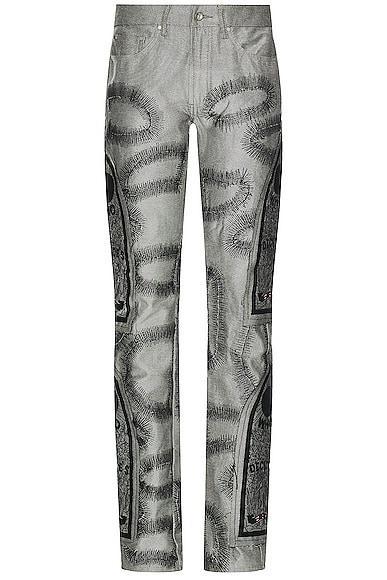 Who Decides War by Ev Bravado Rhinestone Washed Denim Jean in Silver - Silver. Size 28 (also in ). Product Image