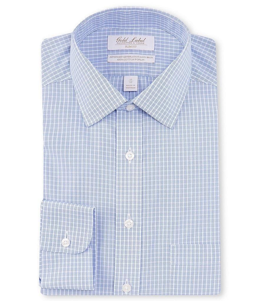 Gold Label Roundtree & Yorke Slim-Fit Non-Iron Spread Collar Grid Check Poplin Dress Shirt Product Image