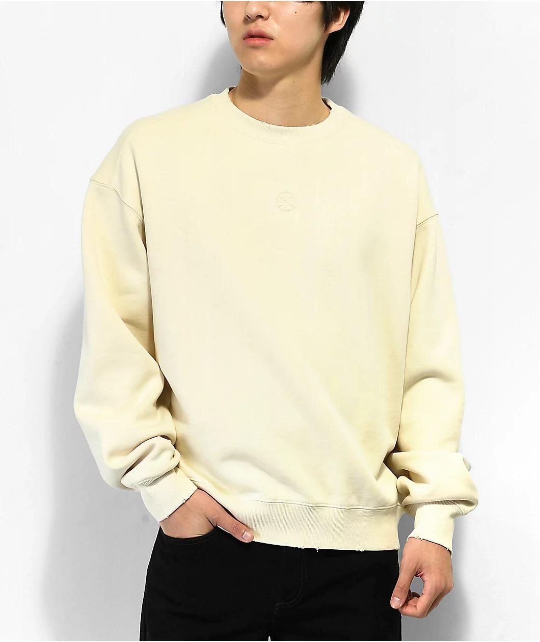 Ninth Hall Fundamentals Tan Distressed Boxy Crewneck Sweatshirt Product Image