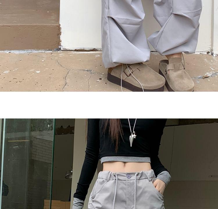 Drawstring Waist Plain Wide Leg Cargo Pants Product Image