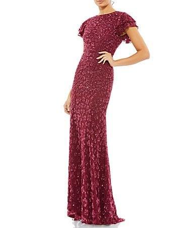 Womens Novelty Floral Embroidery Sequin Column Gown Product Image