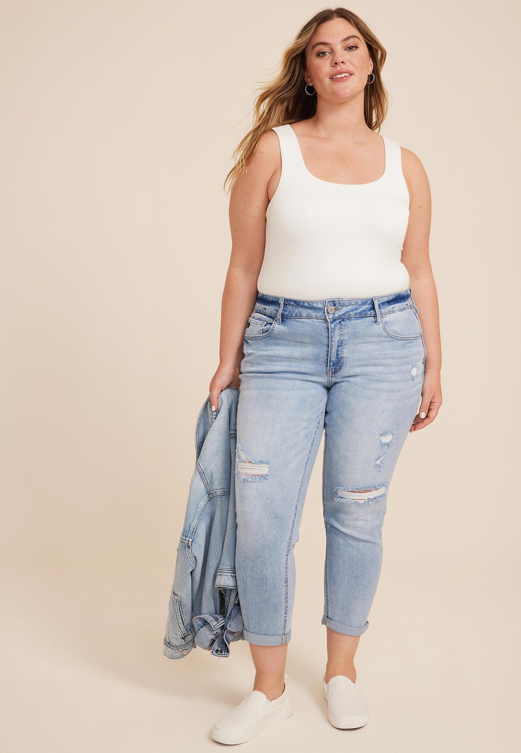 Kancan Plus Size Kancan Womens Light High Rise Ripped Boyfriend Jeans Blue Size 24W - Maurices Product Image