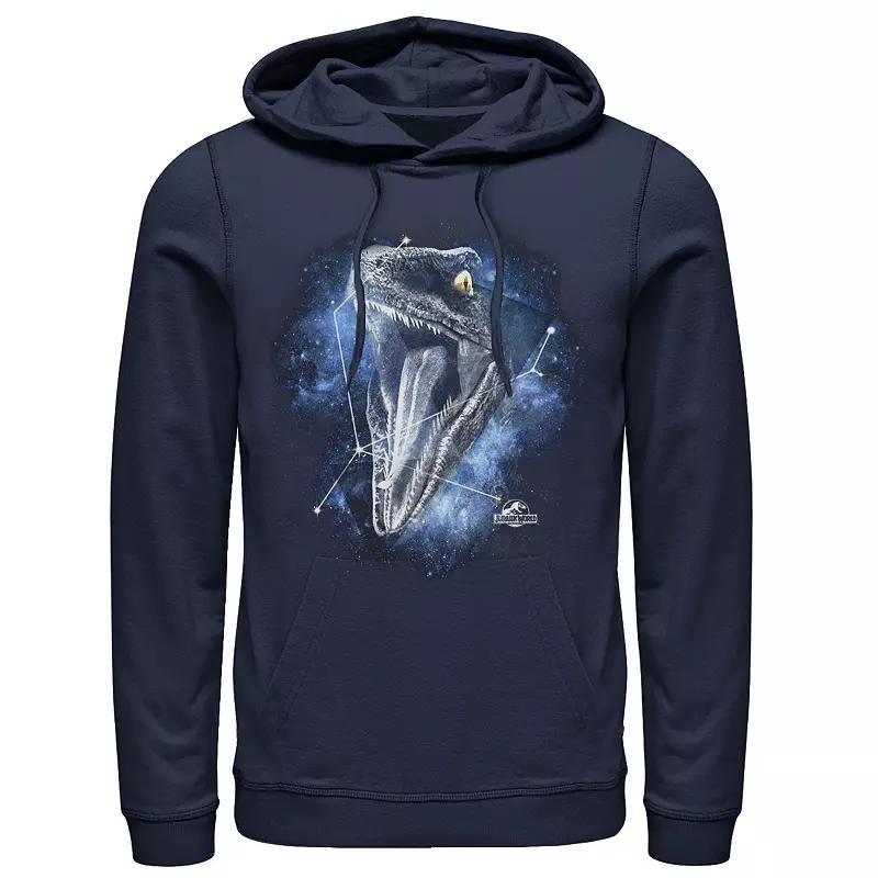 Mens Jurassic World Raptor Roaring Constellation Pullover Graphic Hoodie Blue Product Image