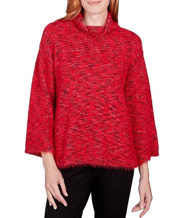 Ruby Rd. Metallic Detailing Cozy Cowl Neck 3/4 Sleeve Fuzzy Sweater Product Image