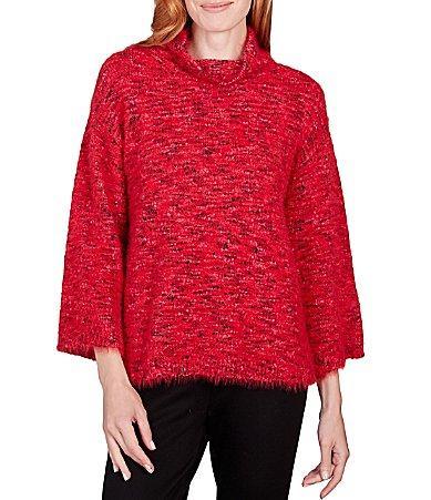 Ruby Rd. Metallic Detailing Cozy Cowl Neck 34 Sleeve Fuzzy Sweater Product Image