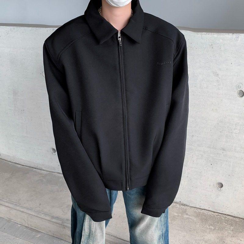 Collared Plain Zip-Up Jacket Product Image