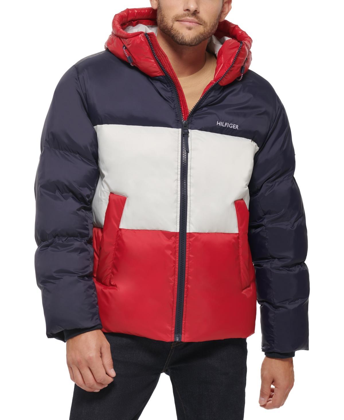 Tommy Hilfiger Mens Colorblock Performance Hooded Puffer Jacket Product Image