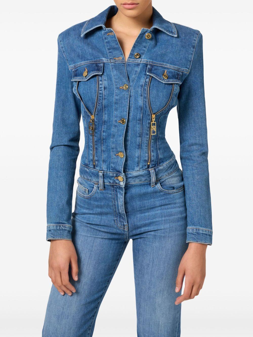 zip-detailing denim jumpsuit Product Image