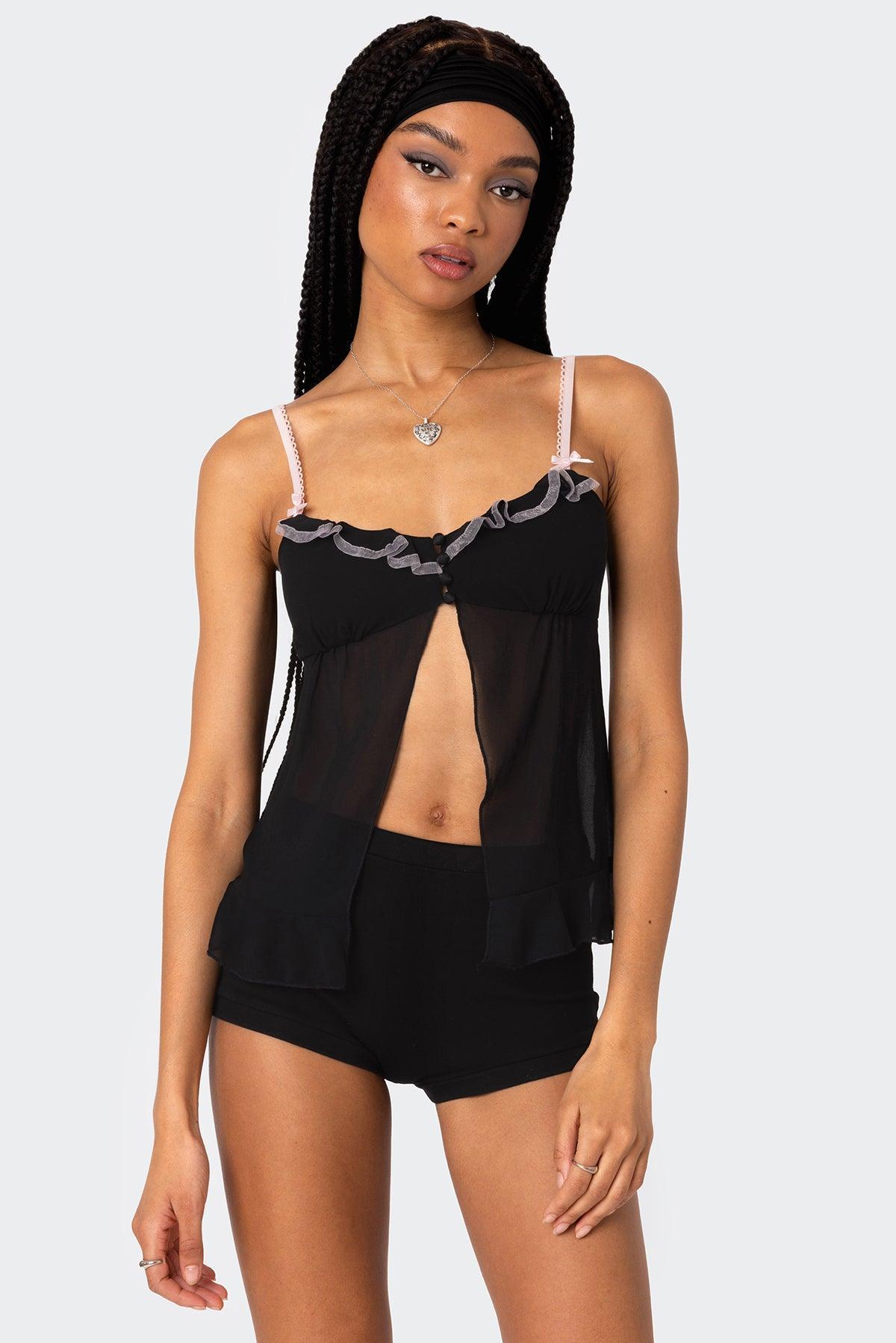 Sheer Split Front Babydoll Top Product Image