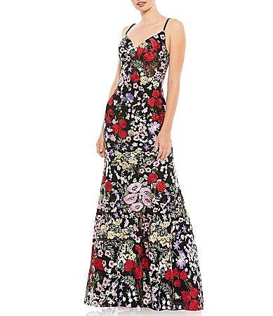 Womens Floral Embroidery Lace Column Gown Product Image