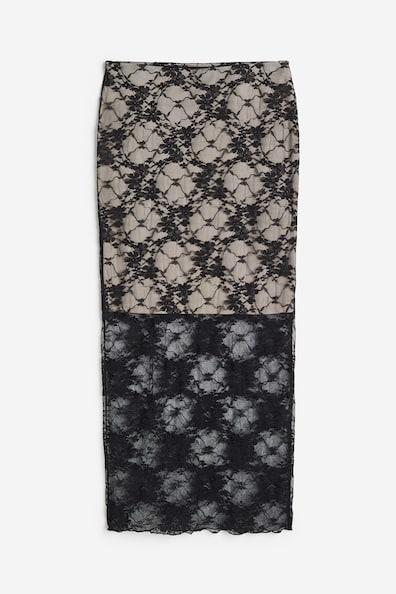 H & M - Lace Pencil Skirt - Black Product Image