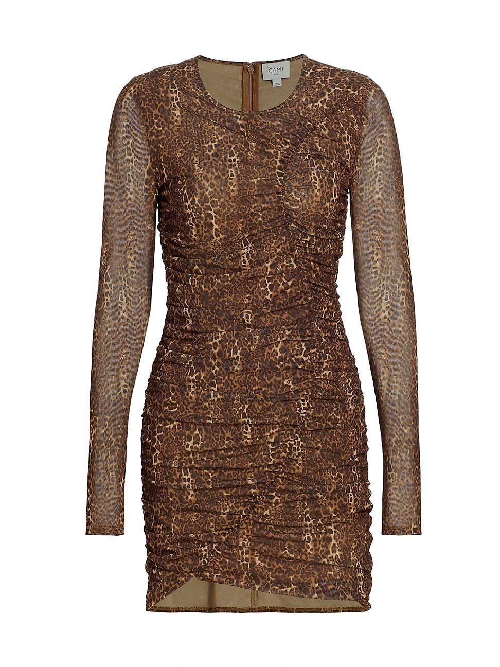 Womens Magdalena Leopard-Print Ruched Minidress Product Image