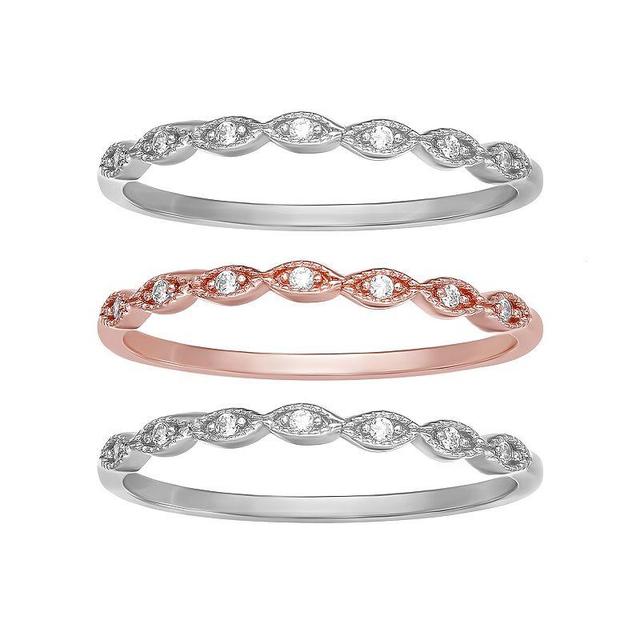 PRIMROSE Sterling Silver Cubic Zirconia Scalloped Stackable Ring Set, Womens Pink Product Image