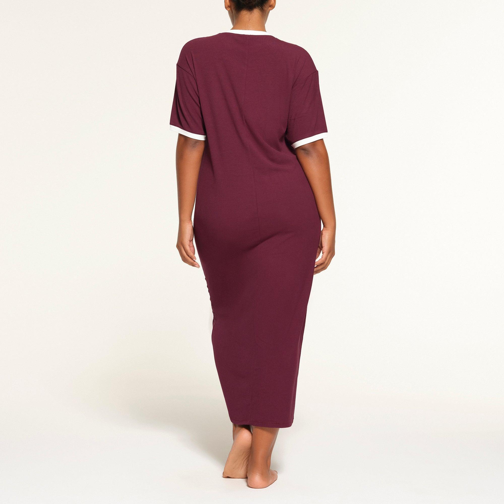 SOFT LOUNGE RINGER T-SHIRT LONG DRESS | MAROON Product Image