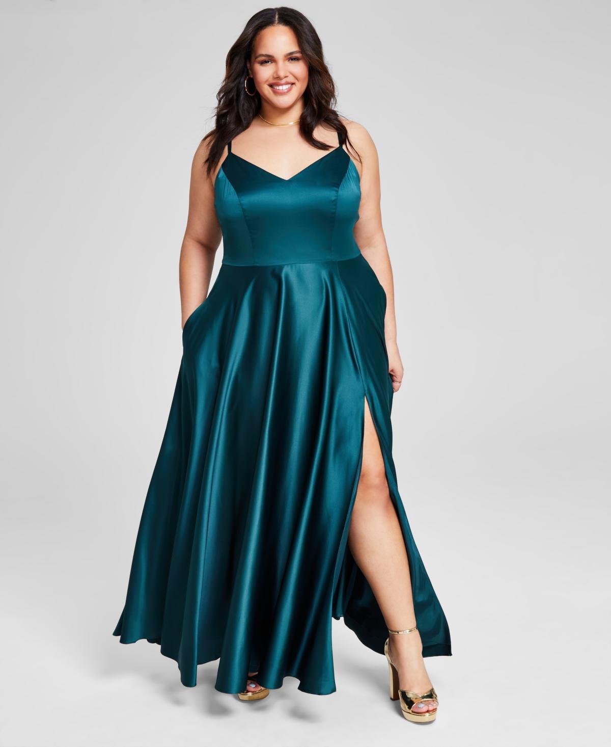 B Darlin Trendy Plus Size Satin Sleeveless Gown Product Image