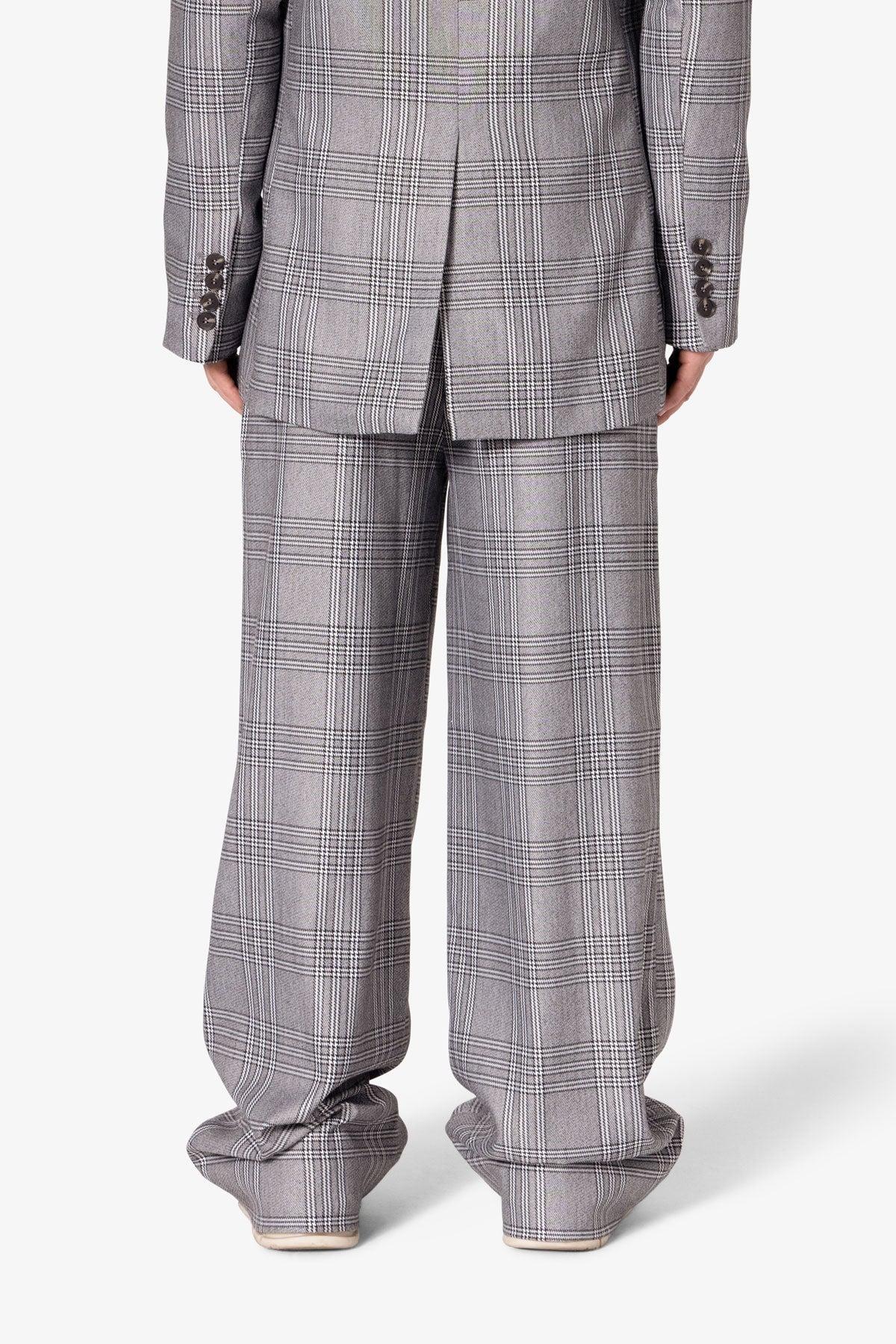 Plaid Baggy Suit Pants - Black/Grey Product Image