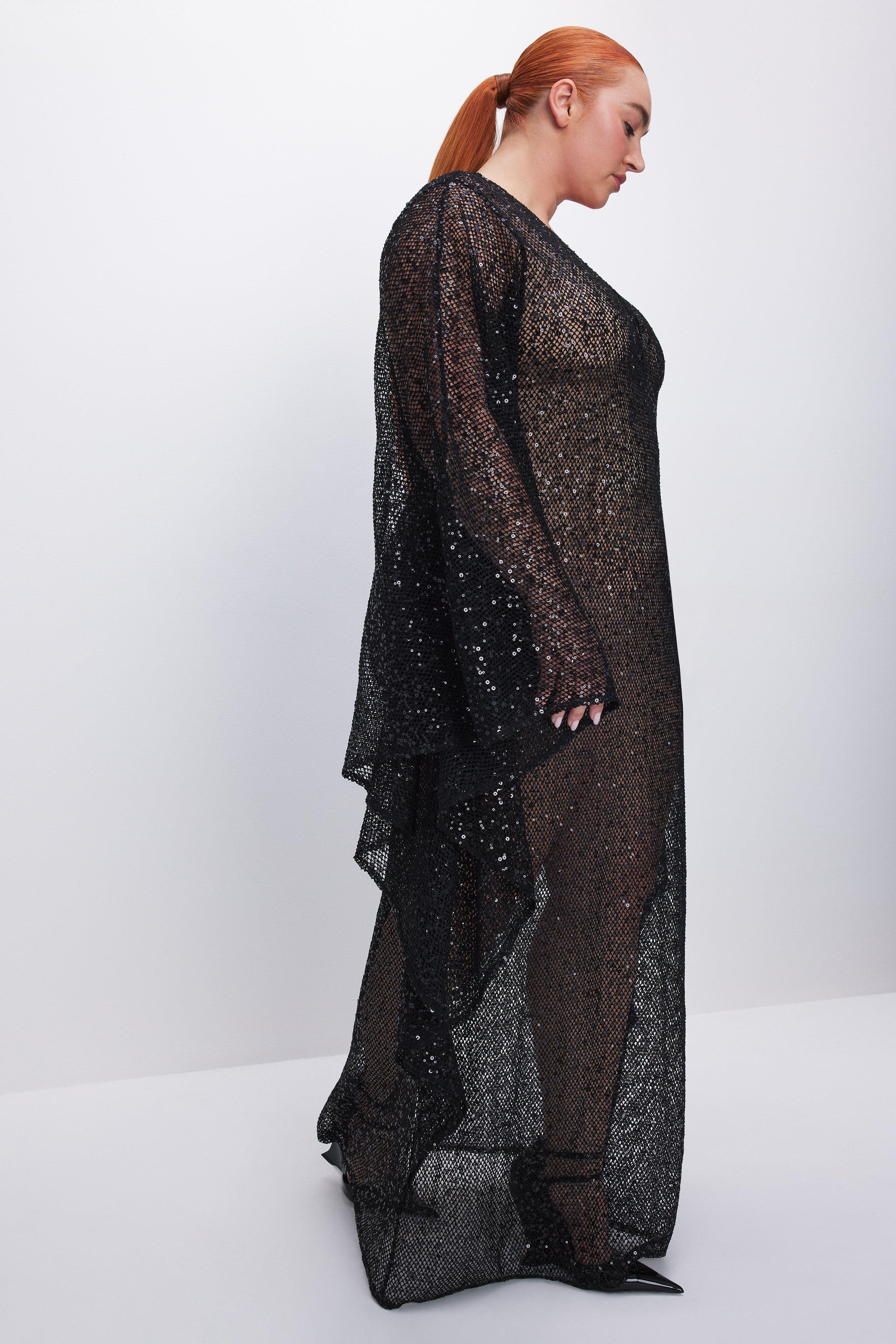 SEQUIN CROCHET CAFTAN | BLACK001 Product Image