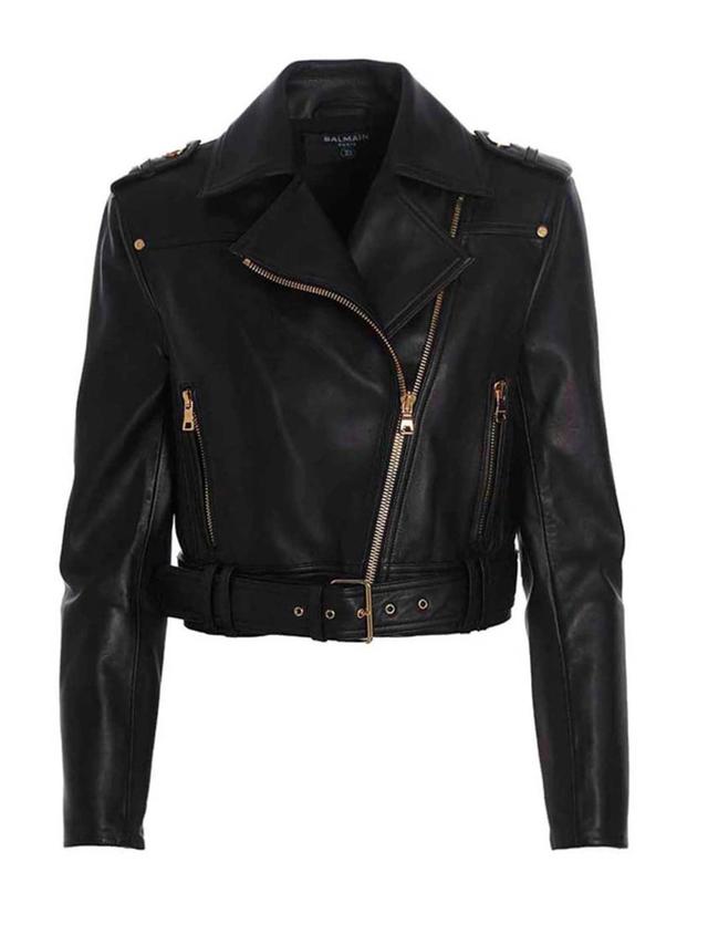 Belted Cropped Jacket In Black Product Image