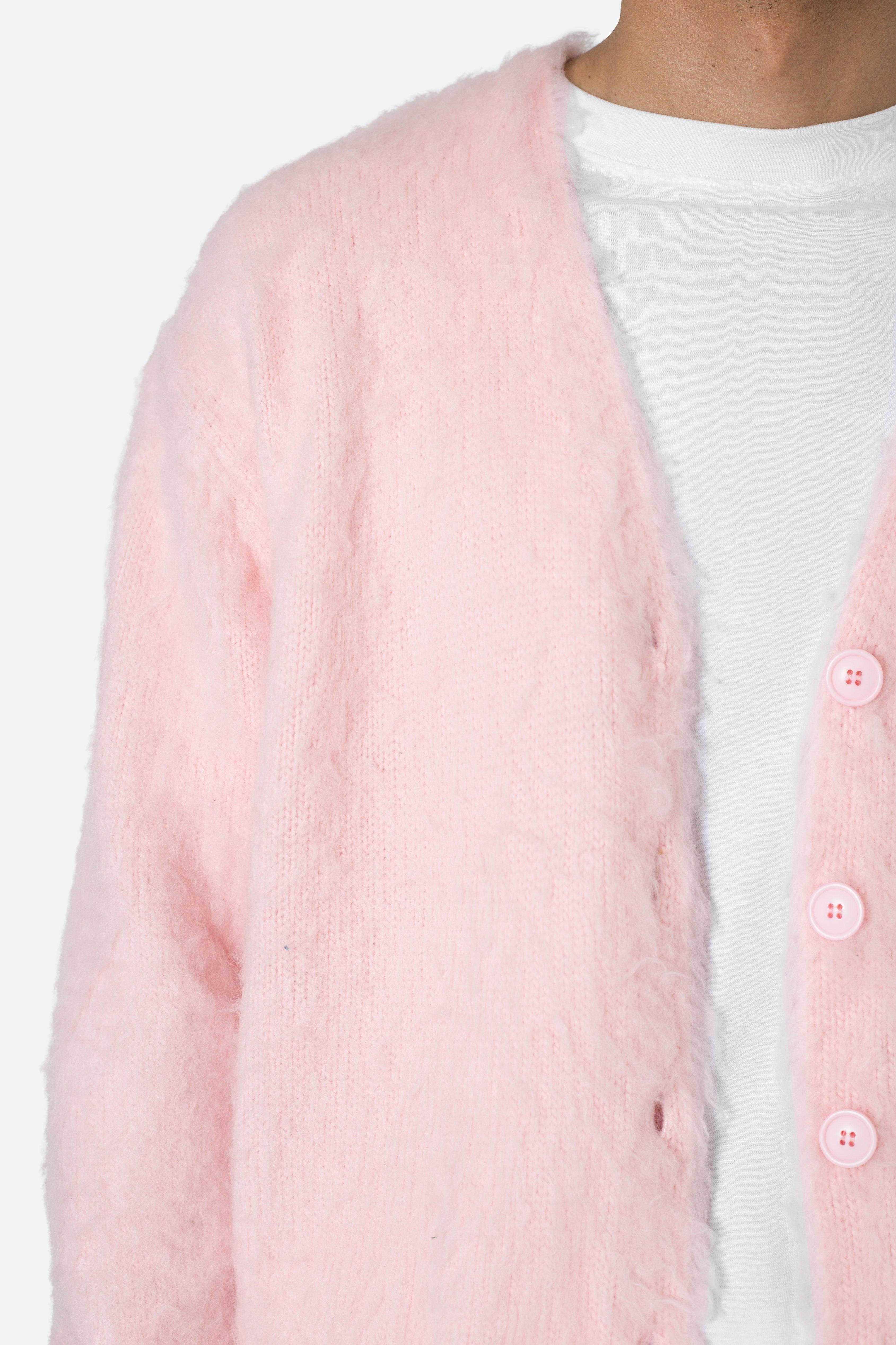 Fuzzy Cardigan Sweater - Pink Product Image