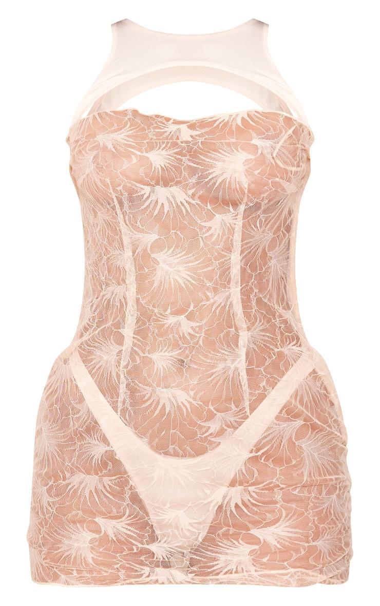 Nude Lace Sheer Racer Neck Cut Out Bodycon Dress Product Image