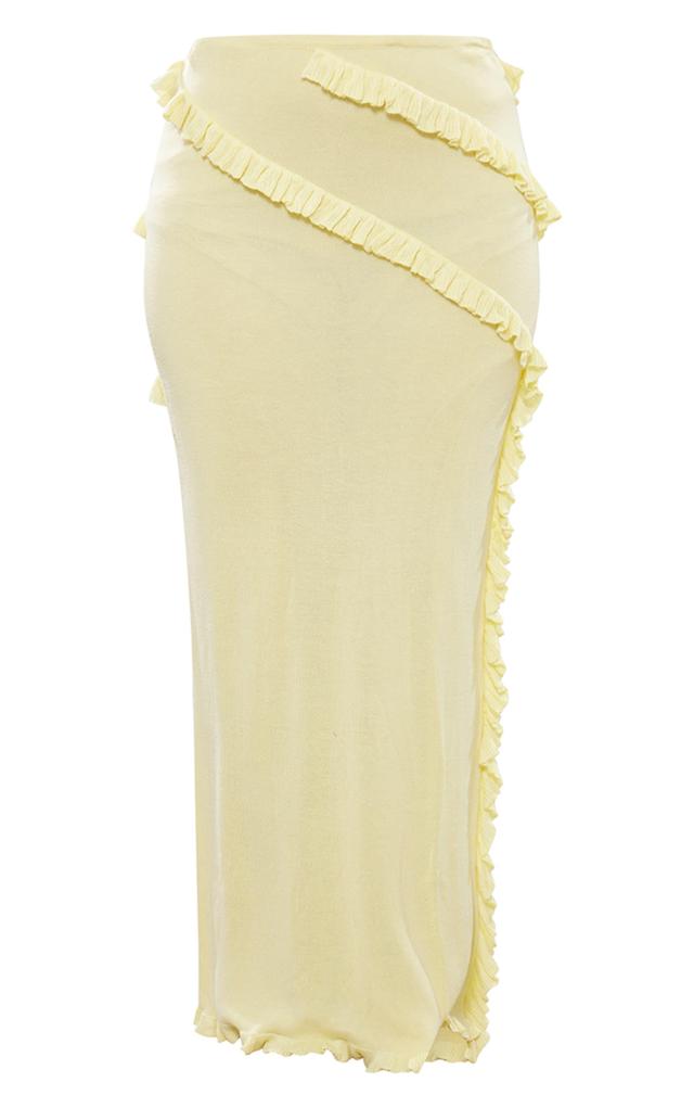 Yellow Rib Knit Frill Detail Maxi Skirt Product Image