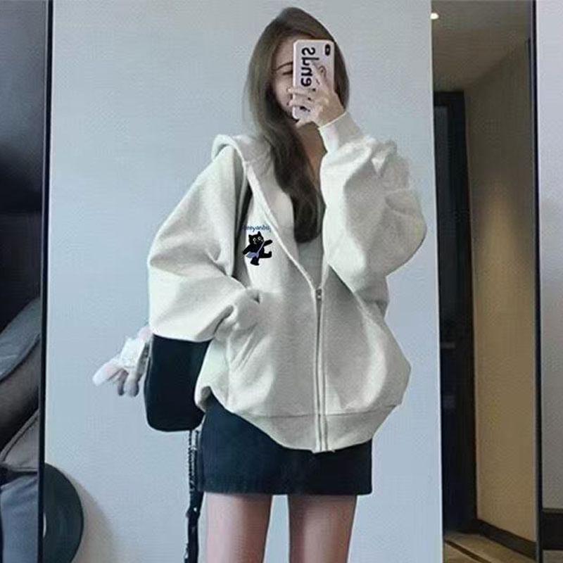 Cat Print Zip-Up Hoodie Product Image