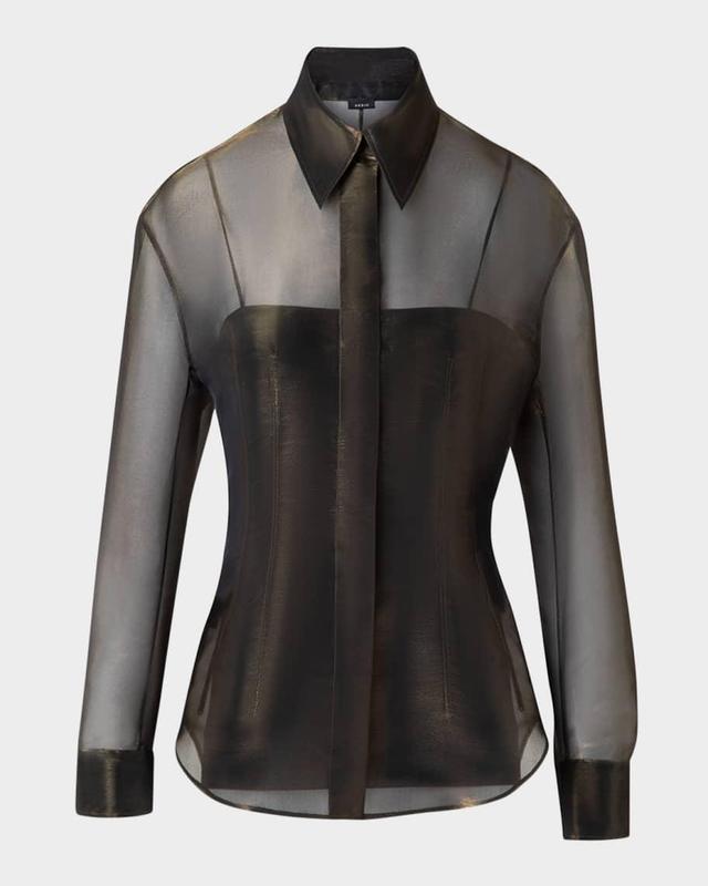 Button Down Silk Organza Blouse with Tank Product Image