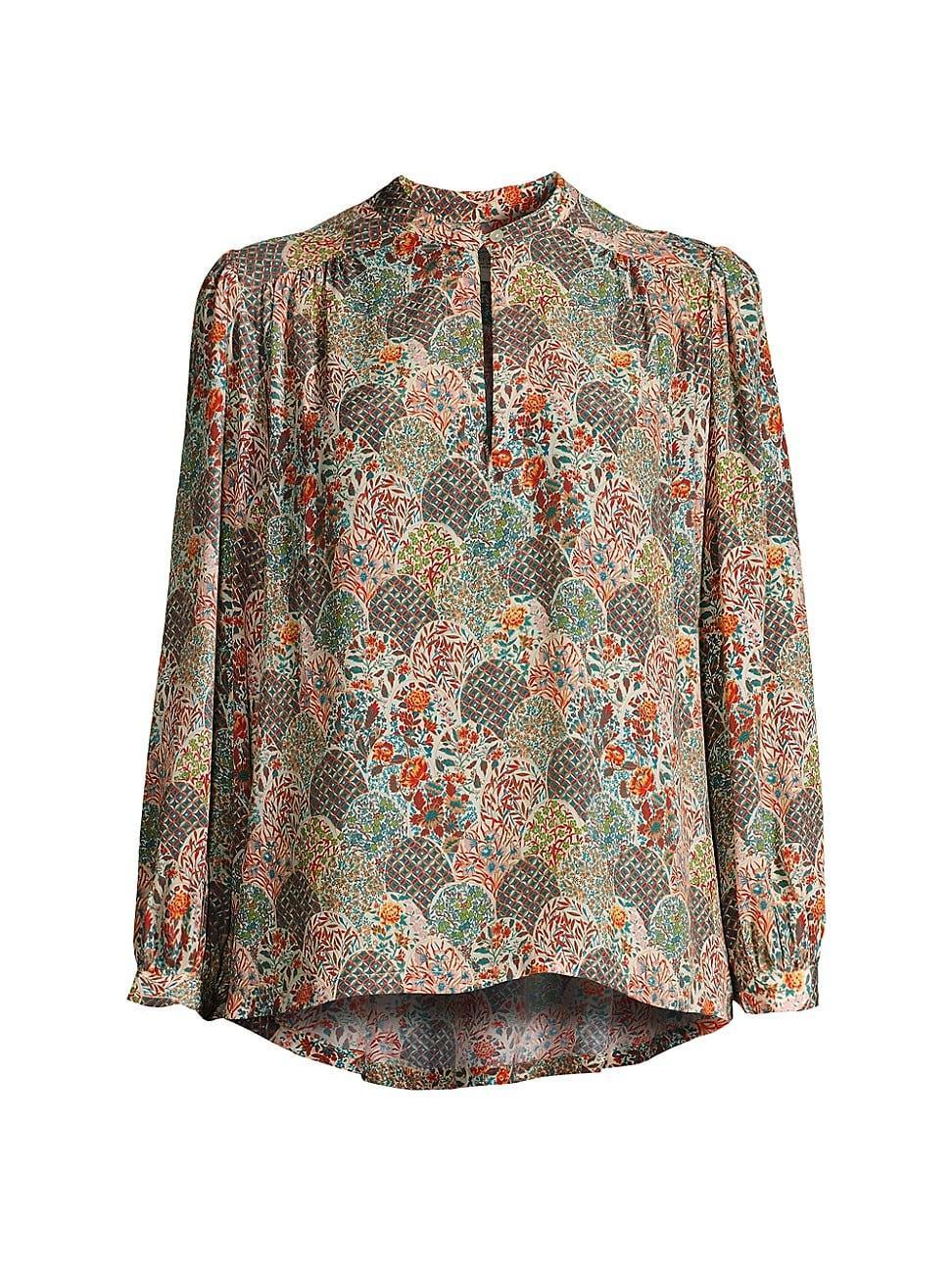 Womens Bailey Floral Silk-Blend Long-Sleeve Blouse Product Image