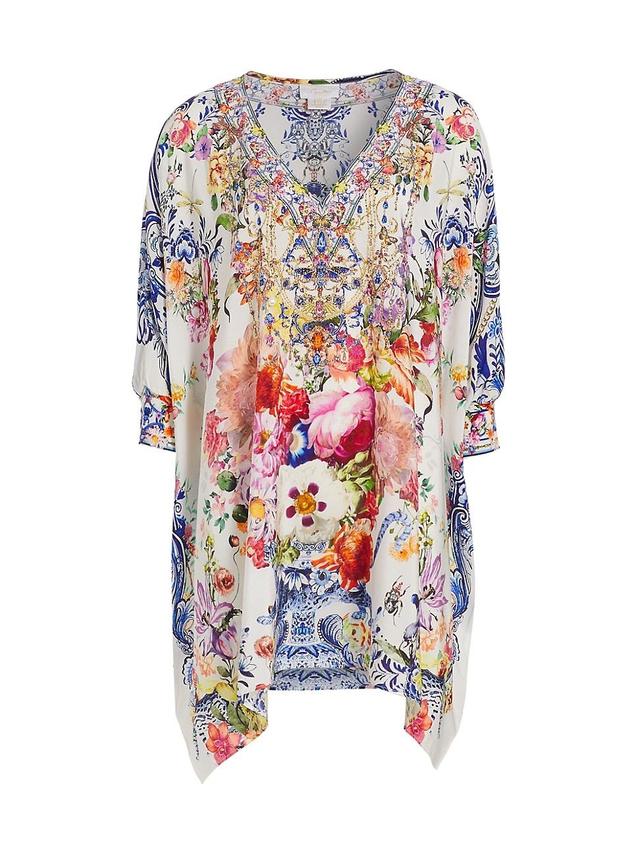 Womens Floral Silk Cover-Up Kaftan Minidress Product Image