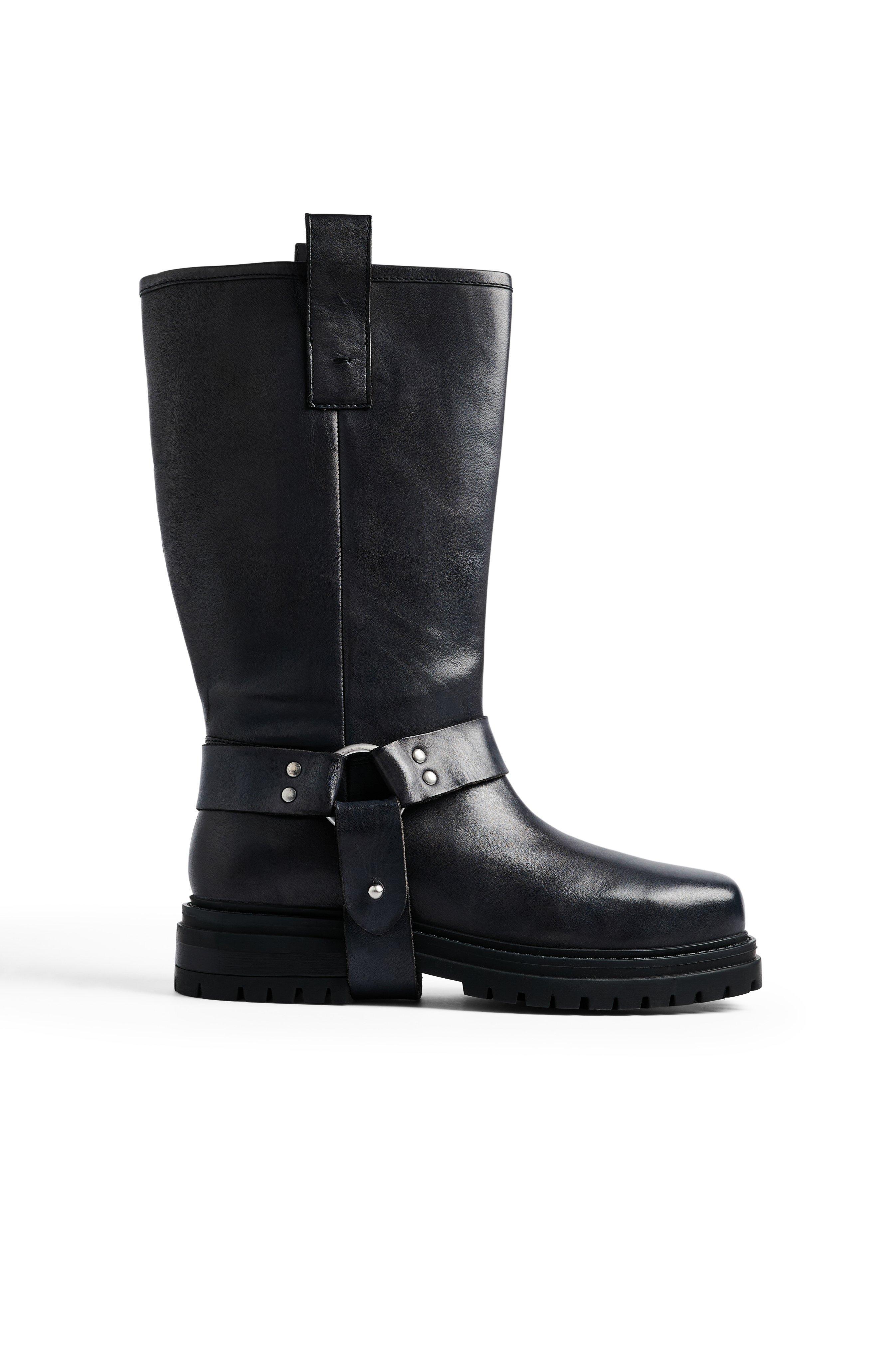 Knee High Leather Biker Boots Product Image