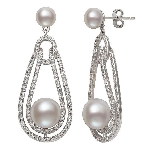 Sterling Silver Freshwater Cultured Pearl & Cubic Zirconia Drop Earrings, Womens, White Product Image