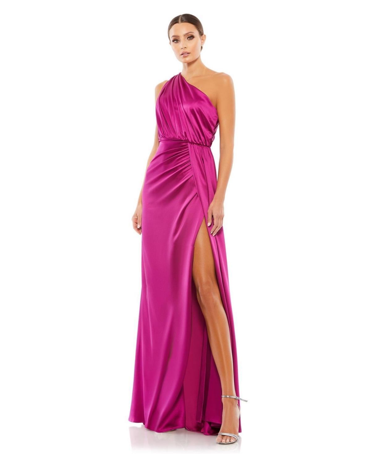 Mac Duggal Draped One Shoulder Satin Gown Product Image