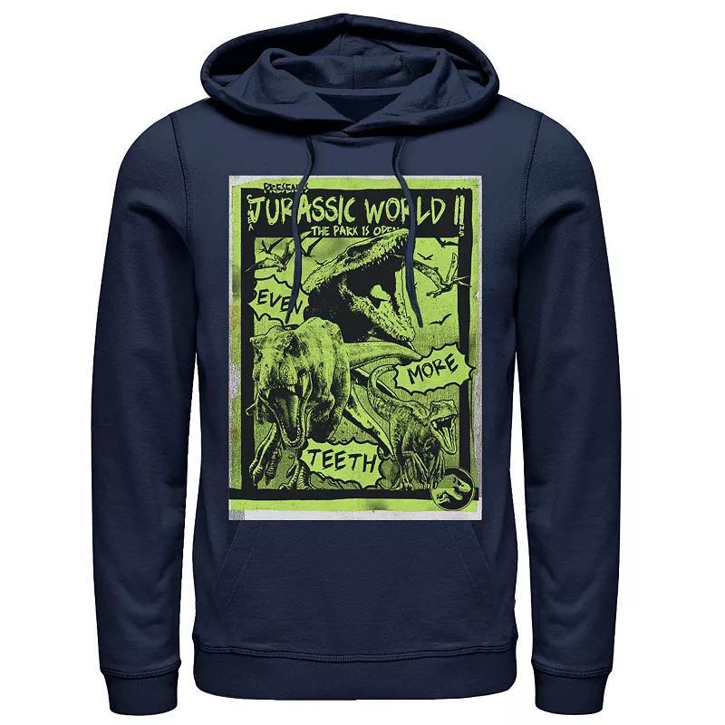 Mens Jurassic World Two T-Rex Neon Green Poster Hoodie Blue Product Image