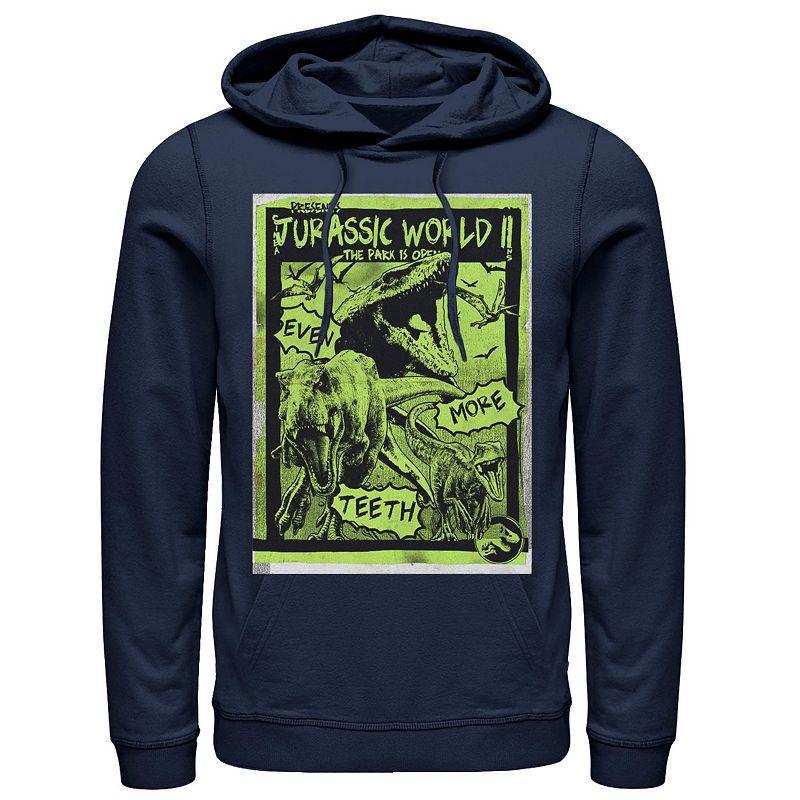 Mens Jurassic World Two T-Rex Neon Green Poster Hoodie Blue Product Image