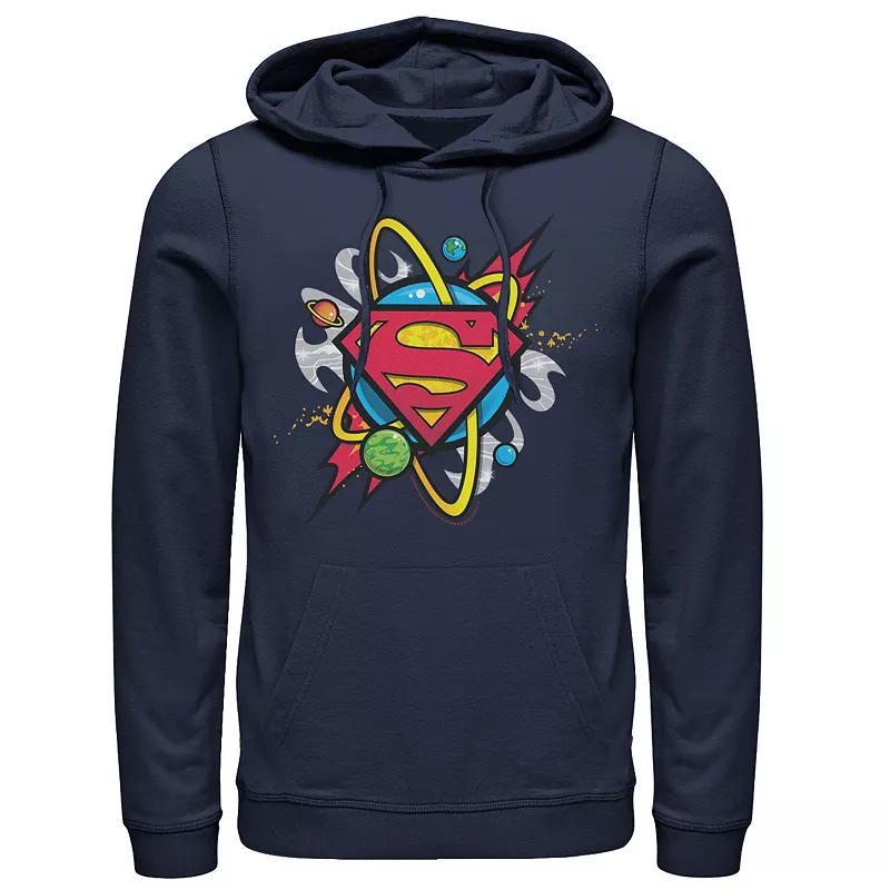 Mens DC Comics Superman Planet Chest Logo Hoodie Blue Product Image