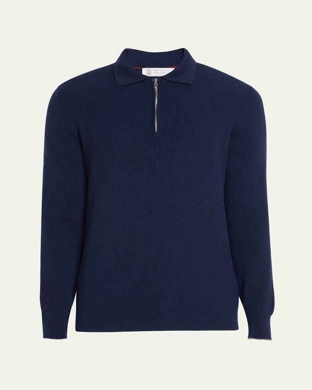 Mens Ribbed Cashmere Zip Polo Sweater Product Image