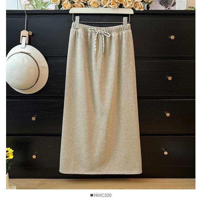 Fleece-Lined Drawstring High-Waist A-Line Skirt Product Image