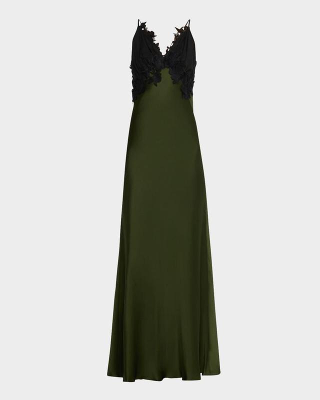 Lace Two-Tone Satin Maxi Slip Dress Product Image