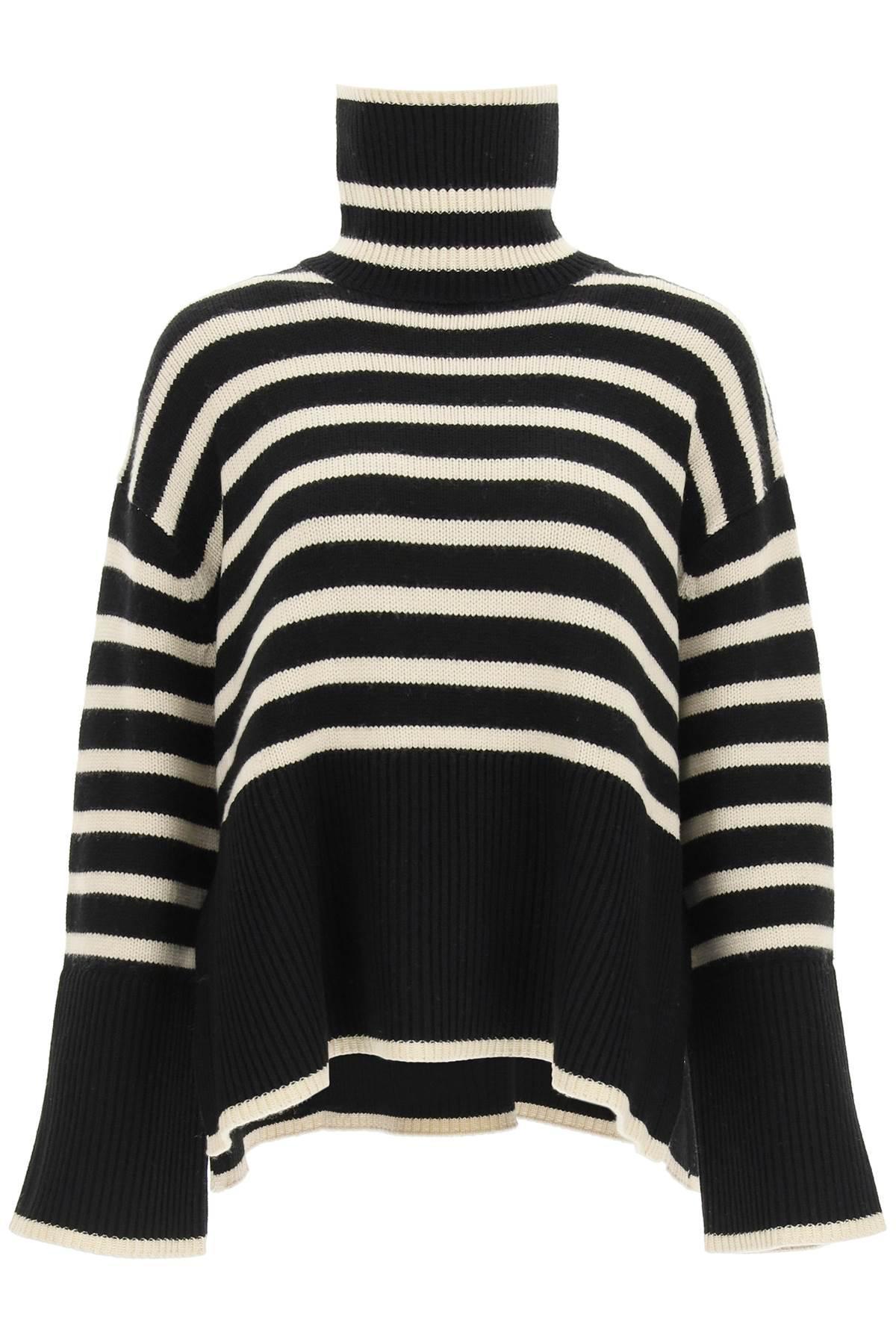 Striped Wool Turtle-neck Sweater In Black Product Image