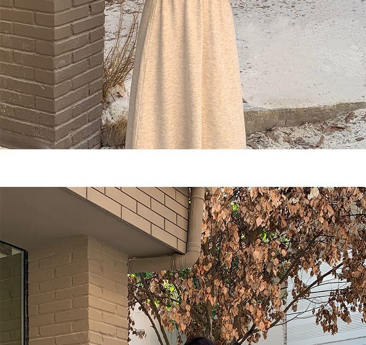 Square Neck Plain Cardigan / High Rise Knit Maxi A-Line Skirt Product Image