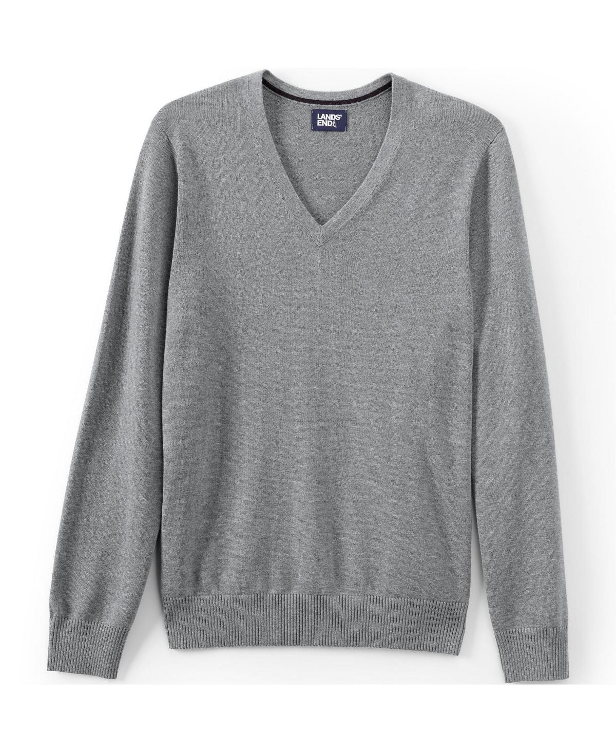 Big & Tall Lands End V-Neck Pullover Sweater, Mens Pewter Grey Product Image