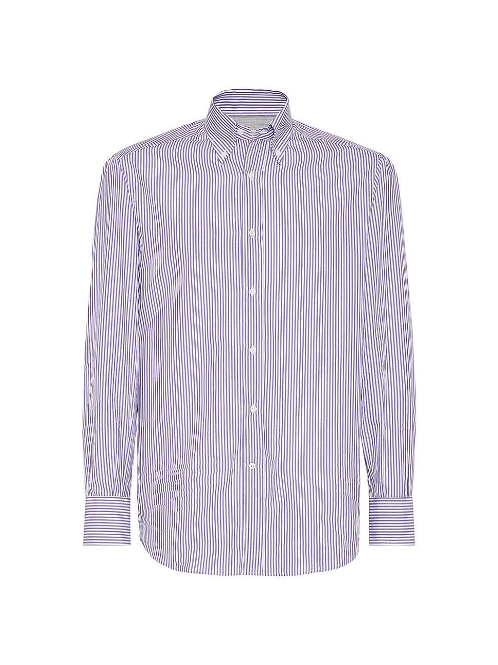 Mens Striped Basic Fit Shirt with Button Down Collar Product Image