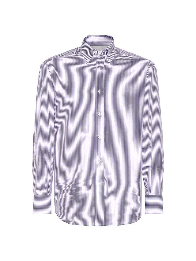 Mens Striped Basic Fit Shirt with Button Down Collar Product Image