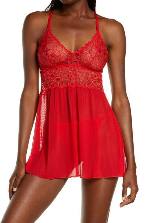 Cassandra Renee Lace Mesh V-Neck Racerback Babydoll Set Product Image