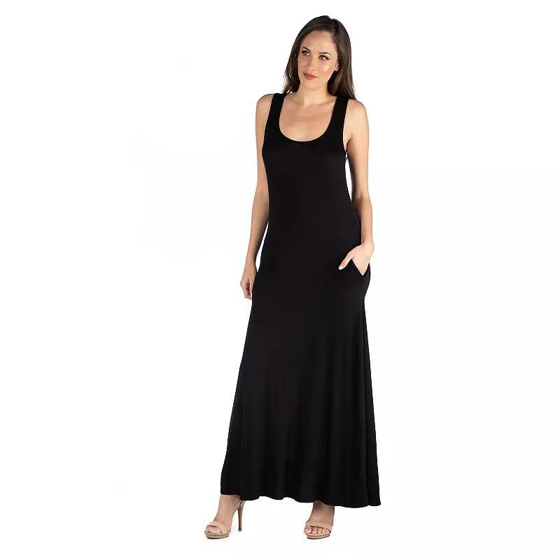 Womens 24seven Comfort Apparel Scoopneck Sleeveless Tank Top Maxi Dress with Pockets Product Image